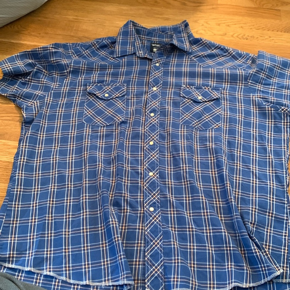 Vintage Wrangler Men’s Short Sleeve Blue Pearl Snap Western Shirt